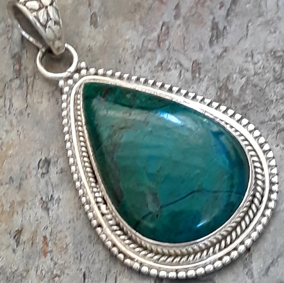Green Chysocolla Sterling Silver Pendant - Picture 2 of 6